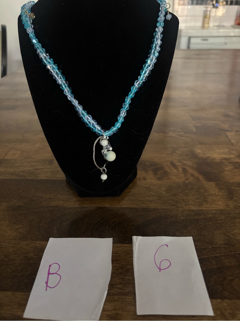 Handcrafted Blue Crystal Braided Necklace with Pendant Accent